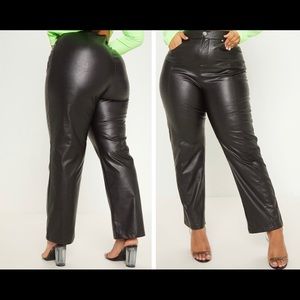 Plus Black Faux Leather Straight Leg Pants